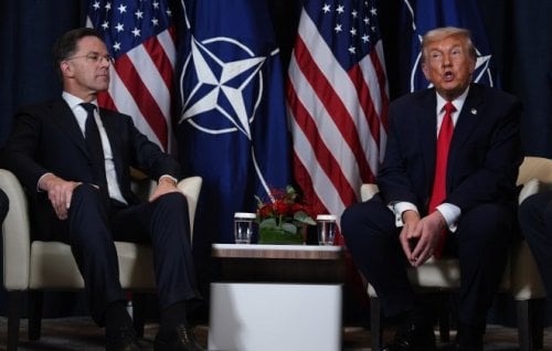 Mark Rutte and Donald Trump at a press conference.