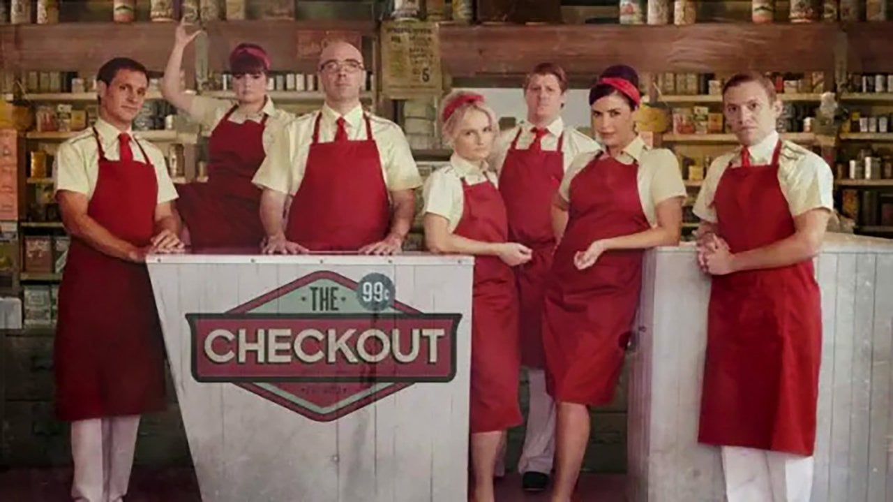 The cast of the ABC TV show The Checkout.