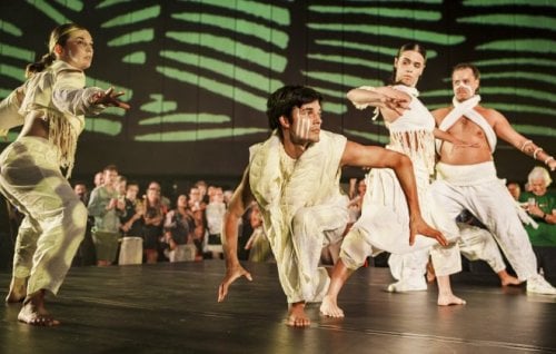 Joel Bray’s Garabari dancers performing on stage.